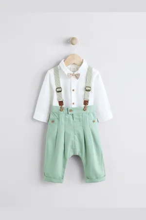 Next Sage Baby 100% Cotton Shirt Trousers and Braces Set 4 Piece (0mths-2yrs)