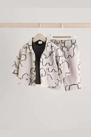 Next Mono Elephant Baby Shirt And Trousers 100% Cotton Set 3 Piece (0mths-2yrs)