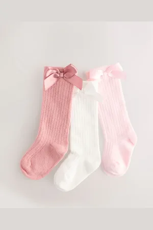Next Knee High Bow Baby Sock 3 Pack (0mths-2yrs)