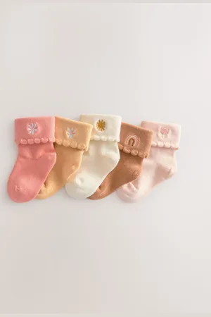 Next Embroidered Baby Roll Top Socks 5 Pack (0mths-2yrs)