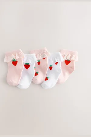 Next /Pink Strawberry 5 Pack Strawbery Lace Baby Socks (0mths-2yrs)