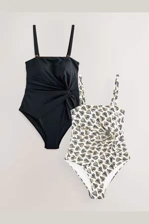 Next /Ecru Fan Twist Tummy Control Bandeau Swimsuit 2 Pack