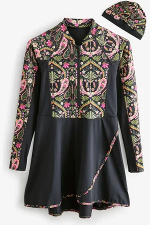 Next /Pink Paisley Long Sleeve Modesty Burkini Shaping Swimsuit