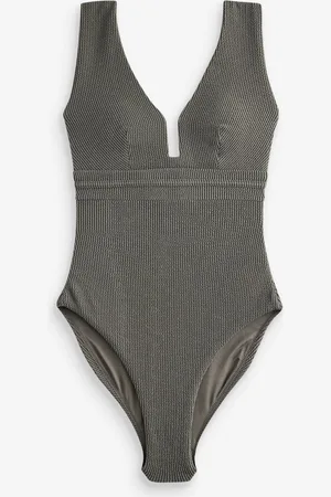 Next Khaki Glitter Plunge Shaping Tummy Control Swimsuit