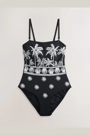 Next /Cream Palm Embroidered Bandeau Tummy Control Swimsuit