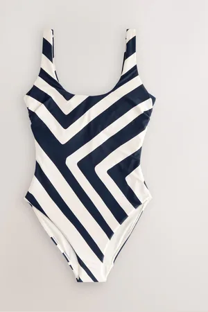 Next /Cream Chevron Dd+ Wired Scoop Neck Tummy Control Swimsuit