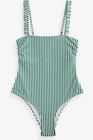 Next Khaki Seersucker Stripe Tummy Control Swimsuit