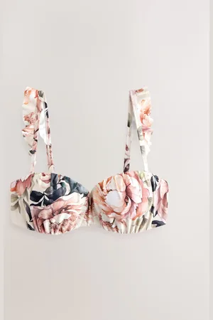 Next /Blush Floral Frill Shaping Padded Wired Bandeau Bikini Top