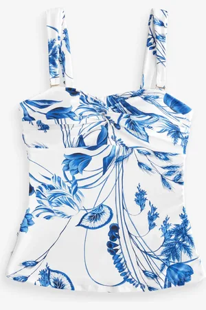 Next /Blue Floral Wide Strap Tummy Control Bandeau Tankini Top