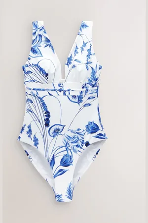 Next /Blue Floral Plunge Shaping Tummy Control Swimsuit