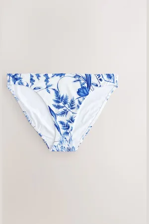 Next /Blue Floral Ruched Side High Leg Bikini Bottoms