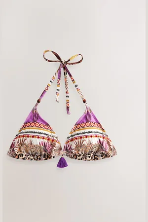 Next Purple Leopard/Animal Beaded Triangle Bikini Top