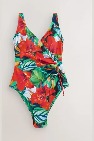 Next Red/ Tropical Ruched Side Tummy Shaping Control Swimsuit