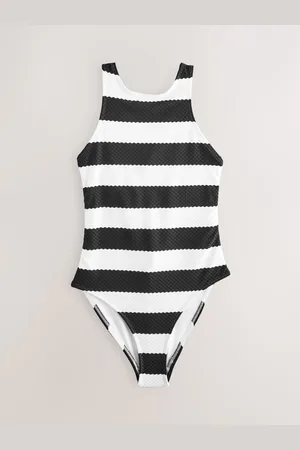 Next /White Stripe Essential High Neck Shaping Swimsuit
