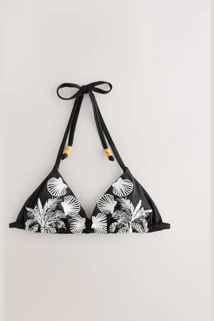 Next /Cream Palm Embroidered Triangle Bikini Top