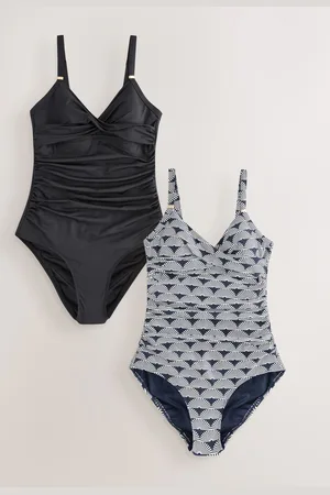 Next /Navy Fan Print Tummy Control Swimsuits 2 Pack