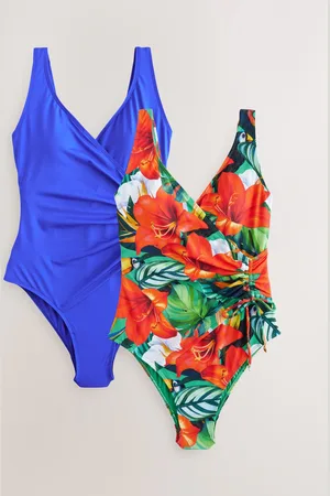Next Red Tropical/ Tummy Control Wrap Swimsuits 2 Pack