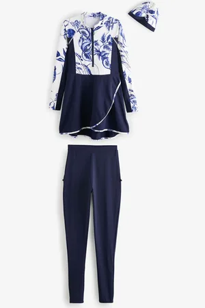Next /White Floral Long Sleeve Modesty Burkini Shaping Swimsuit
