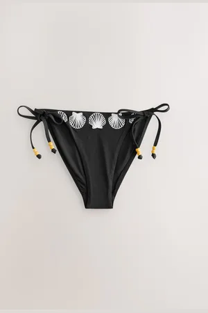 Next /Cream Palm Embroidered Tie Side Bikini Bottoms
