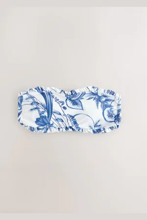 Next /Blue Floral Frill Bandeau Bikini Top