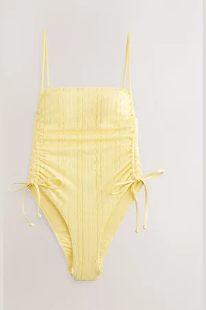 Next Yellow Lace Adjustable Ruched Square Neck Tummy Control Swimsuit