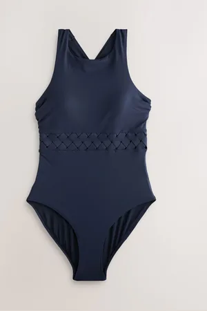 Next Blue High Neck Lattice Tummy Control Swimsuit