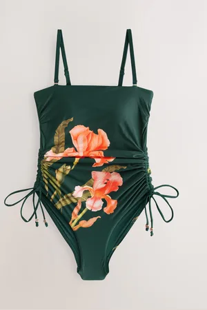Next /Coral Floral Bandeau Ruched Leg Tummy Control Shaping Swimsuit
