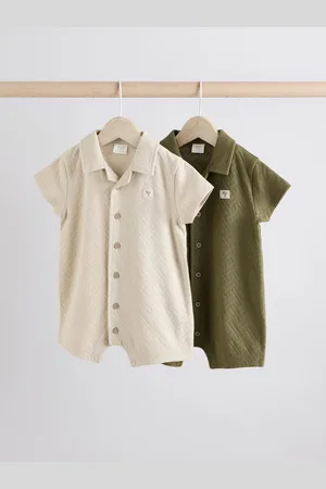 Next /Khaki Textured Baby Rompers 2 Pack