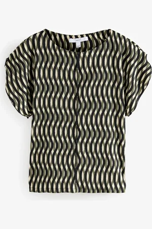 Next Geo Print Flutter Sleeve Textured Smart Top