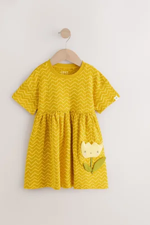 Next Ochre Yellow Padded Flower Short Sleeve Summer Dress (3mths-7yrs)