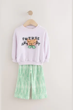 Next Stripe Sweatshirt and Printed 100% Cotton Wide Leg Joggers Set (3mths-7yrs)