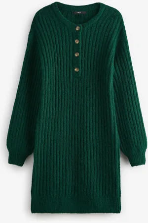 Next Dark Crew Neck Button Knitted Mini Jumper Dress