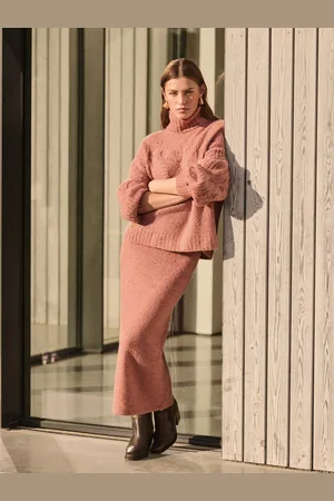 Next Blush Neppy Knitted Column Midi Skirt with Wool