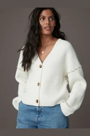 Next Ecru Contrast Stitch Button Up V-Neck Cardigan