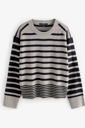 Next Grey Stripe Soft Touch Pattern Knitted Cosy Crew Neck Jumper