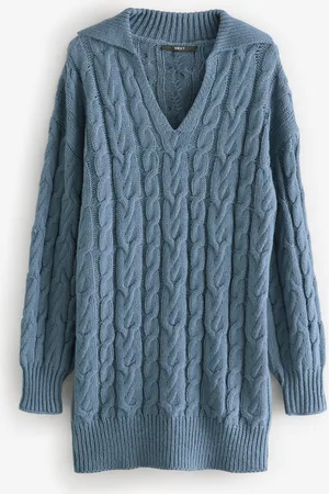 Next Chambray Knitted Cable Mini Dress with Wool
