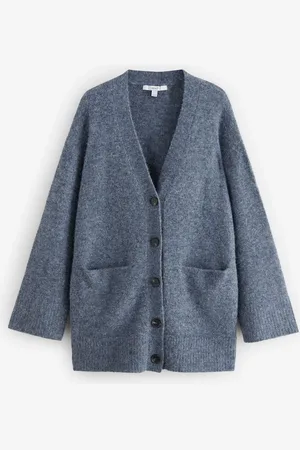 Next Chambray Relaxed Fit Oversized Longline Button Knitted Cardigan