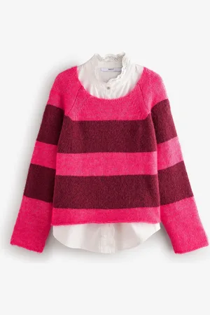 Next Red Stripe Supersoft Layer Jumper With Gem Button Shirt