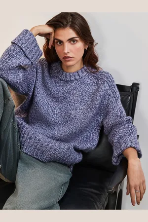 Next Chambray Chunky Cuff Sleeve Crew Neck Jumper With Wool