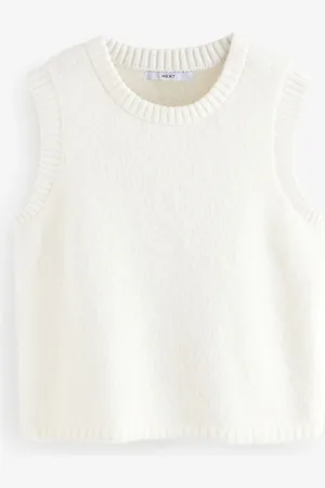 Next Ecru Soft Touch Sleeveless Knitted Vest Tank Top Jumper with Wool