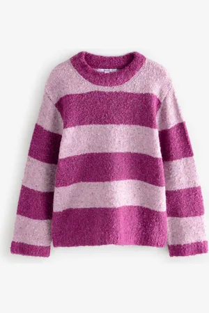 Next Stripe Boucle Knitted Crew Neck Jumper with Wool