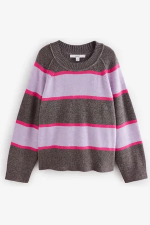 Next Purple Stripe Seam Detail Crew Neck Jumper With Wool