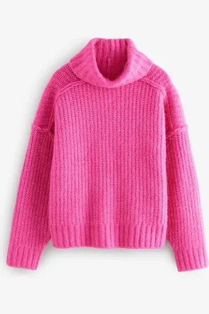 Next Chunky Rib High Roll Neck Knitted Jumper with Alpaca