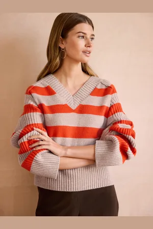Next Orange Stripe Premium V-Neck Jumper