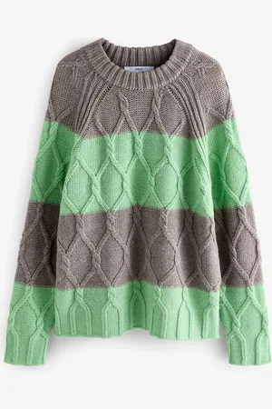 Next Mint Crew Neck Cable Knitted Jumper With Wool