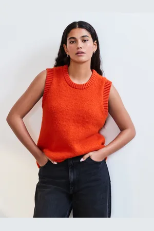 Next Orange Soft Touch Sleeveless Knitted Vest Tank Top Jumper with Wool