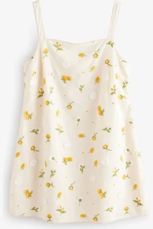 Next /Yellow Floral Ditsy Print Embroidered 100% Cotton Mini Dress