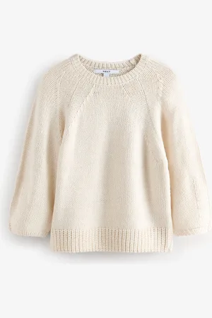 Next Ecru Half Sleeve Crew Neck Jumper with Wool