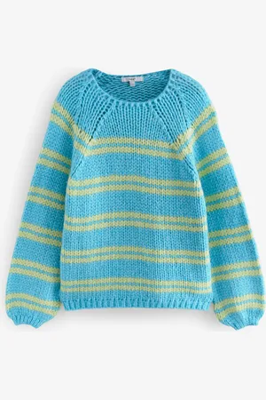 Next Green Stripe Oversized Soft Touch Scoop Neck Chunky Knitted Jumper