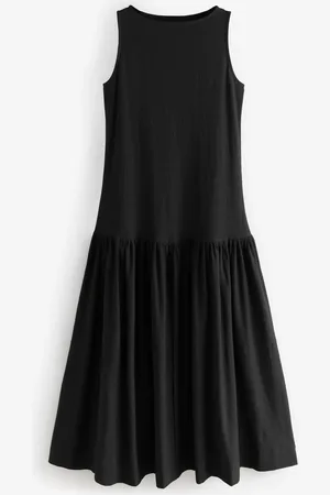 Next Sleeveless Drop Waist 100% Cotton Crew Neck Midi Dress